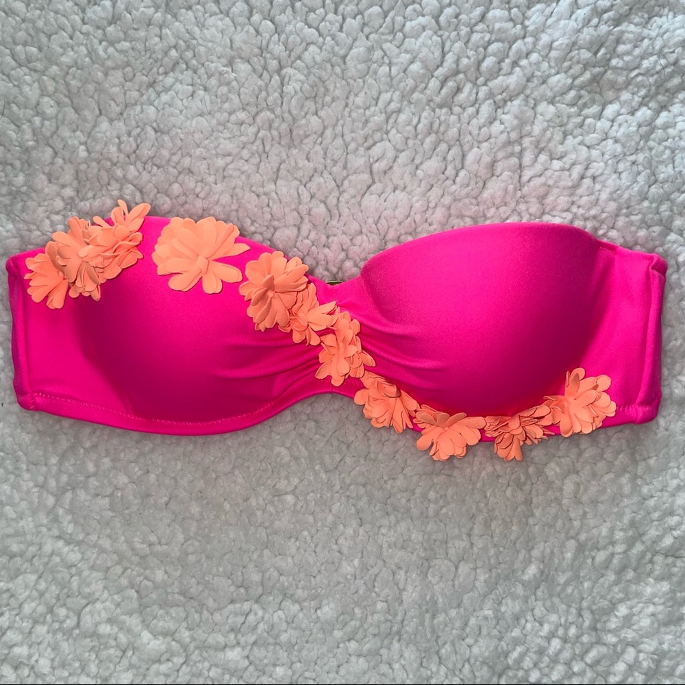 Victoria’s Secret bikini top bright pink orange flowers 34B beachwear swimwear